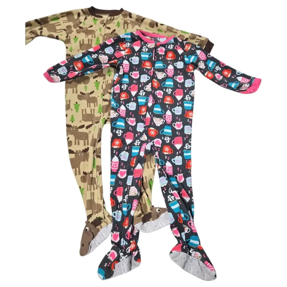Bundle 4T Girls Carters Fleece One Piece Footed Pajamas Winter Warm Cozycore